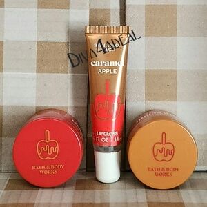 Bath & Body Works Fall CARAMEL APPLE Lip Gloss Scrub & Mask 3PC Bundle